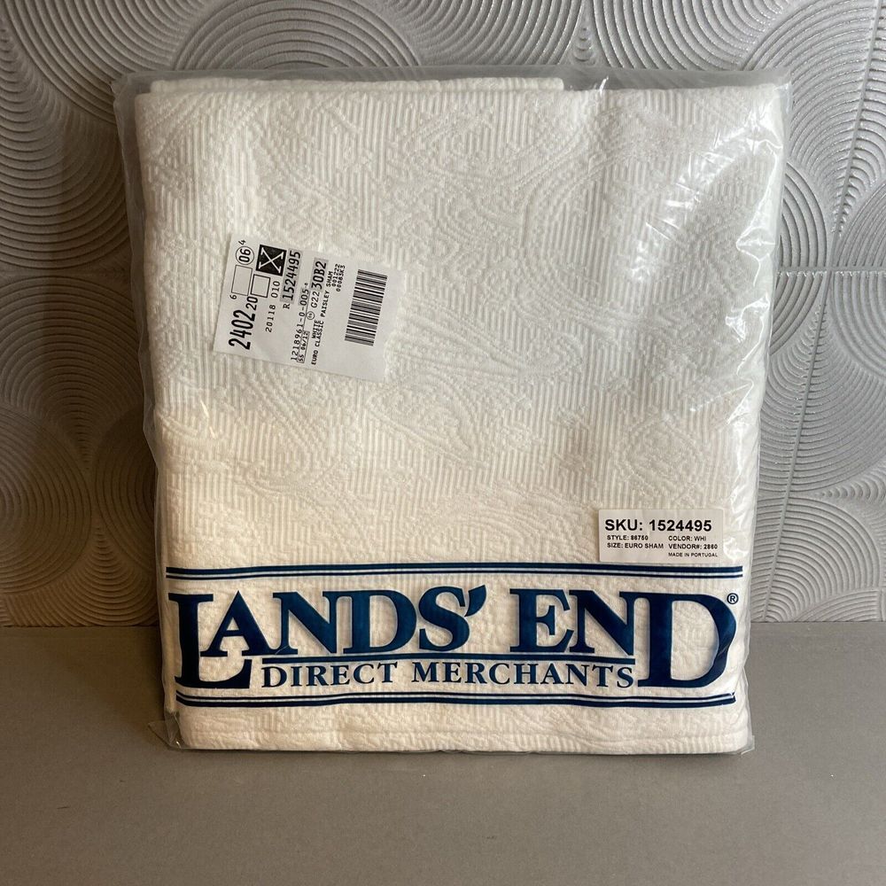 New Lands' End Euro Sham White Classic Paisley Made In Portugal‎